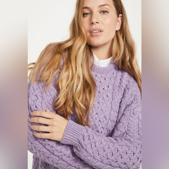 Carraig Donn Aran Knit Pure New Wool Sweater Made In Ireland - Picture 5 of 11